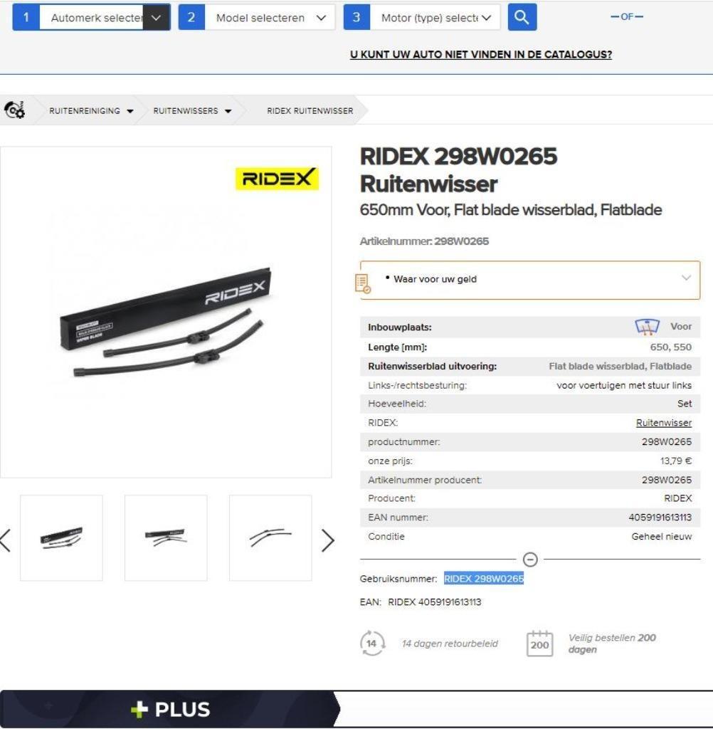 Fiat Ducato ruitenwisser set vooraan Ridex 650+550mm Ridex, Auto-onderdelen, Verlichting, Citroën, Fiat, Mercedes-Benz, Peugeot