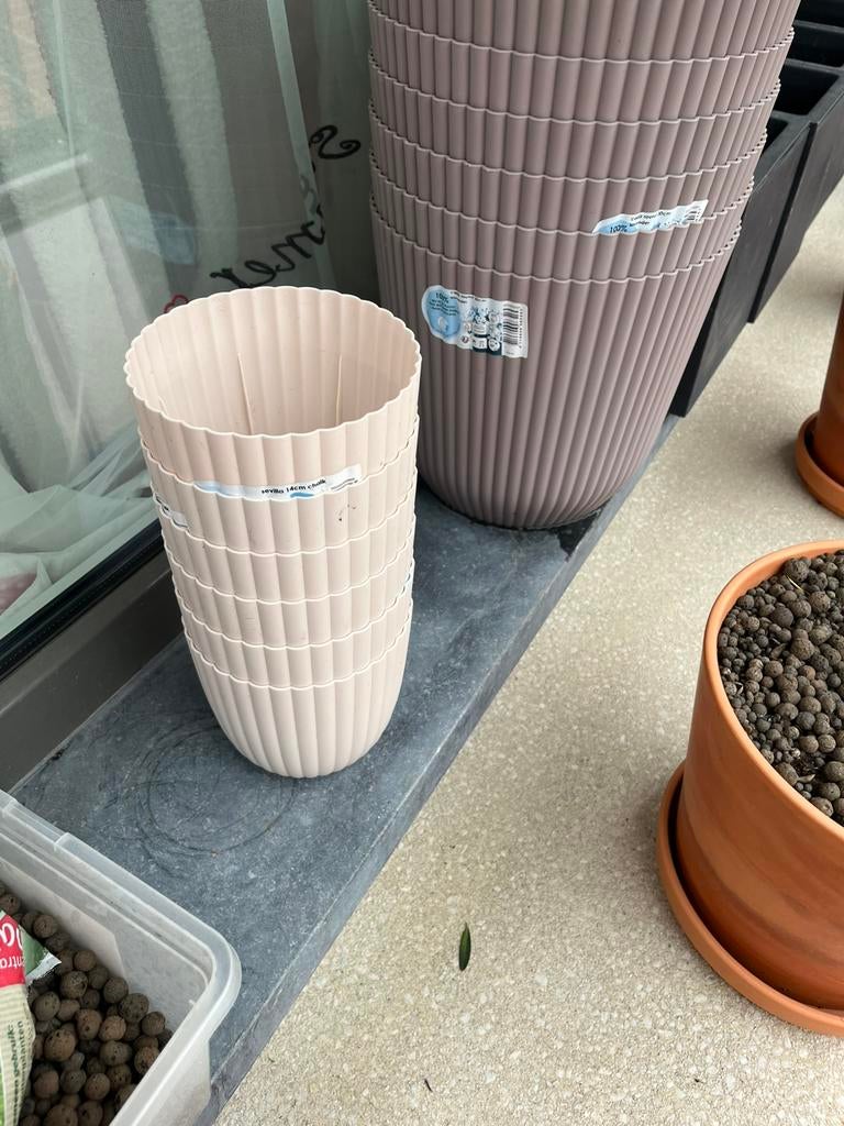 Lot de 6 pots pot plante 14cm plastique creme, Ophalen of Verzenden, Zo goed als nieuw