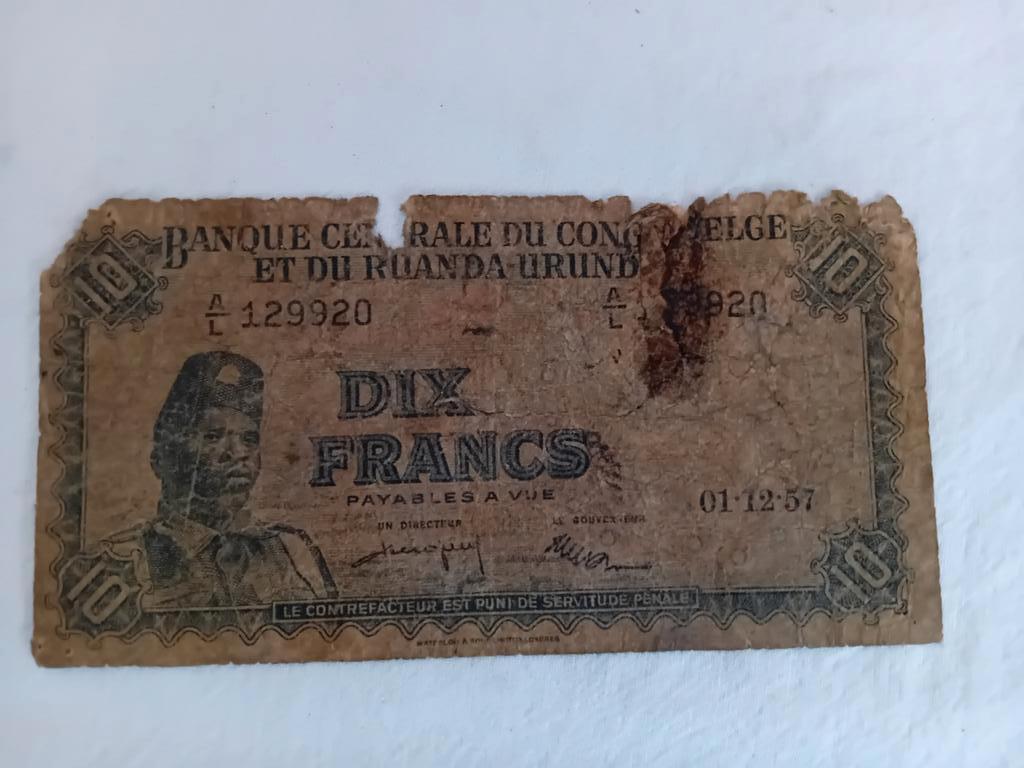Billet de 10 francs Congo Belge 1957, Timbres & Monnaies, Enlèvement ou Envoi, Billets en vrac