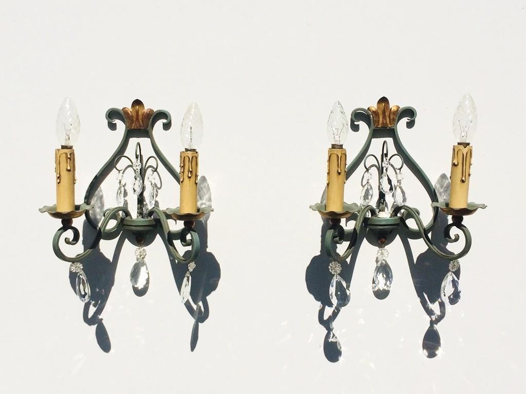 Paire d'appliques * Vintage neoclassique 50s * Wandlampen, Enlèvement ou Envoi, Utilisé, Verre