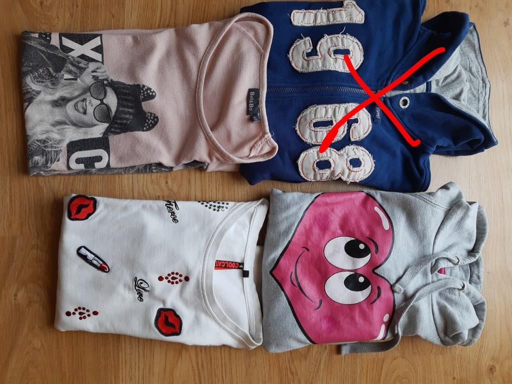 Pakket : meisjes sweater met kap , sweater en lange t-shirt, Ophalen of Verzenden, Gebruikt, Maat 158