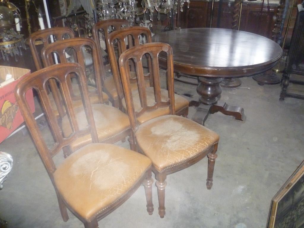GR  .OUDE RONDE TAFEL + 6 STOELEN, Antiek en Kunst, Ophalen