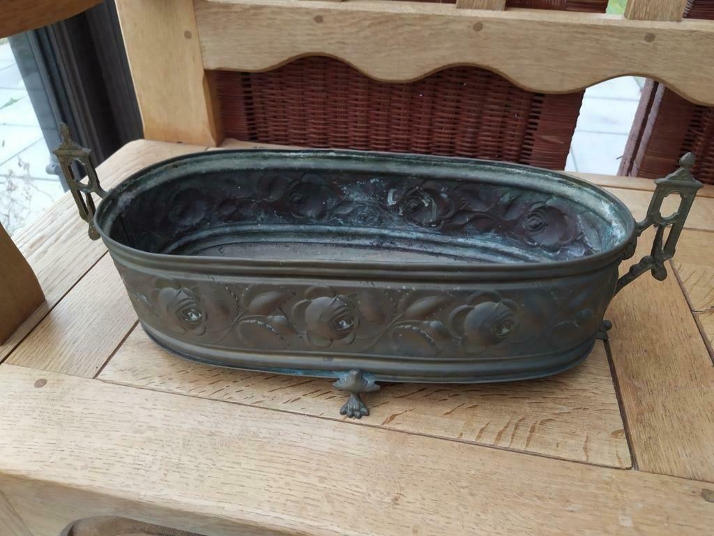 Ancienne jardinière en cuivre -  La 16 x H 11,5 x L 44 cm, Antiquités & Art, Enlèvement ou Envoi, Cuivre