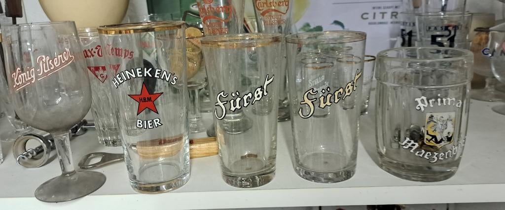 Verschillende oude emaille bierglazen, Verzamelen, Ophalen of Verzenden, Zo goed als nieuw, Heineken
