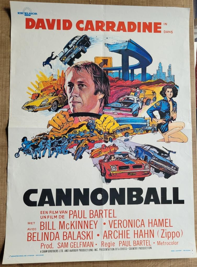 Oude filmposter: Cannonball (1976), Verzamelen, Ophalen of Verzenden, Gebruikt, Film, Poster