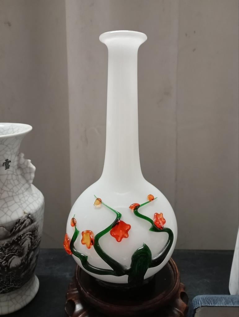 Vase vintage en verre de Murano Lattimo 1950-1970, Antiquités & Art, Enlèvement ou Envoi