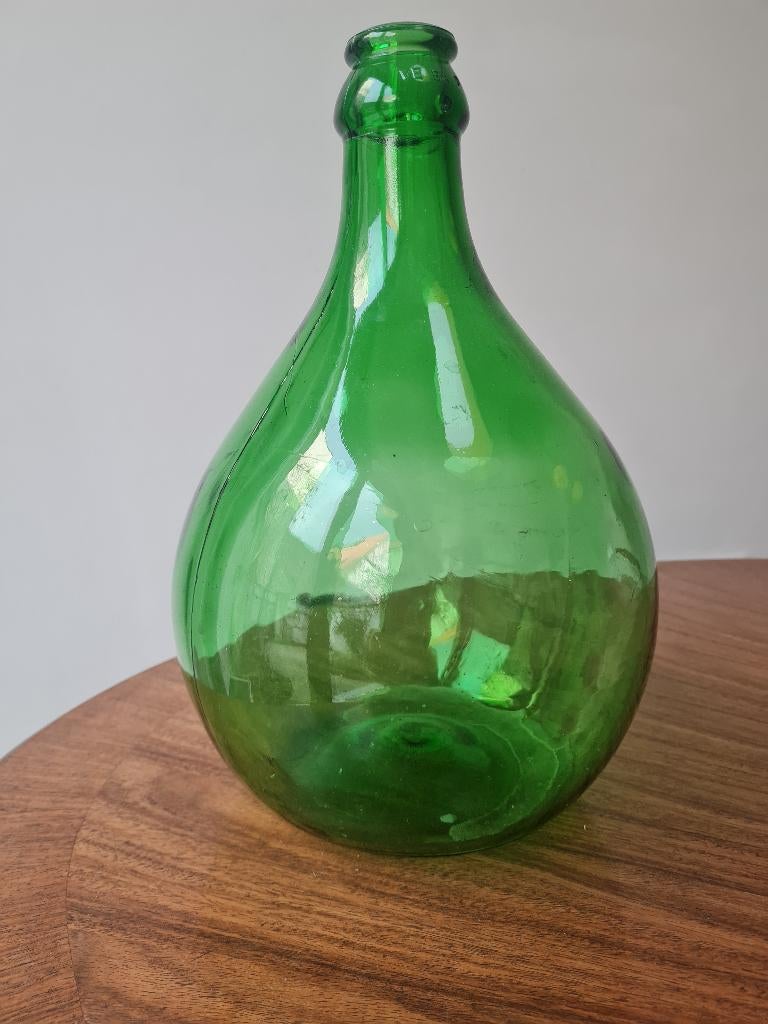 Dame Jeanne vaas demijohn wijnfles vintage groen gistfles, Antiek en Kunst, Ophalen of Verzenden