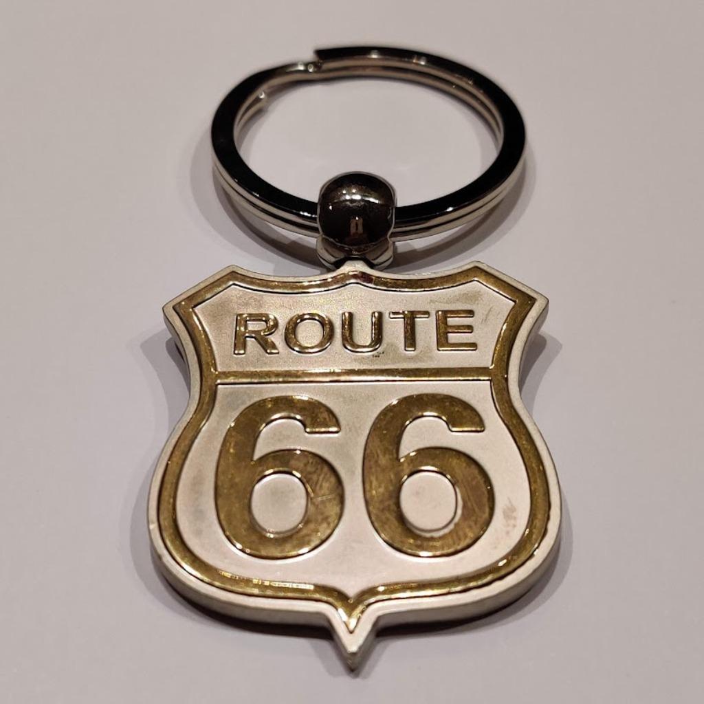 Route 66 Sleutelhanger zilver-goudkleurig, Verzamelen, Ophalen of Verzenden