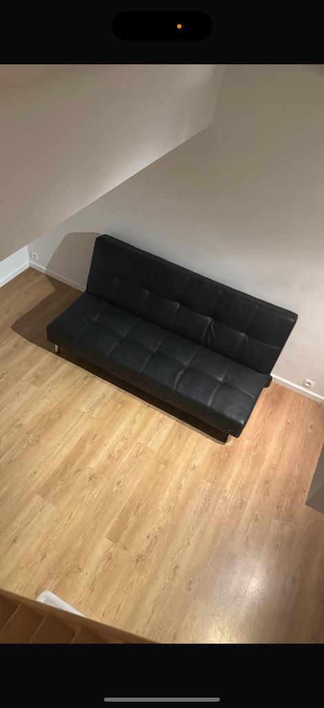 Fauteuil noir en cuir (clic clac), Comme neuf, Enlèvement, Cuir, Trois personnes