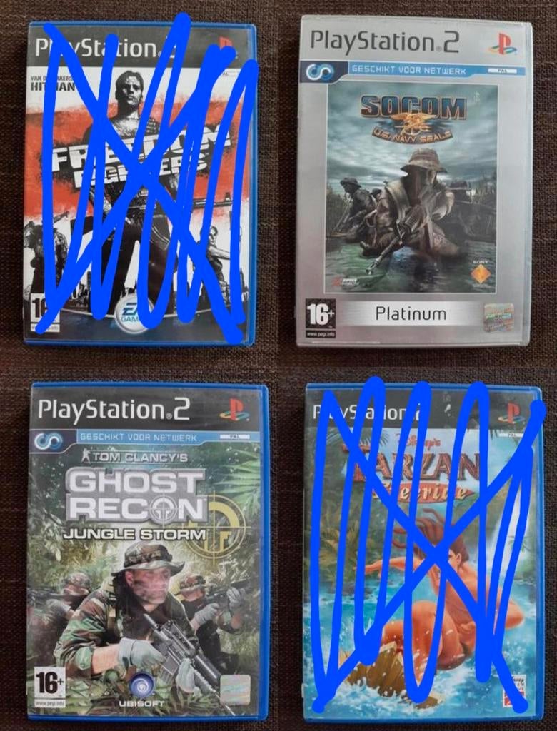 PS2 Freedom fighter/socom us navy/ghost recon/tarzan €3/stuk, Enlèvement ou Envoi, Comme neuf