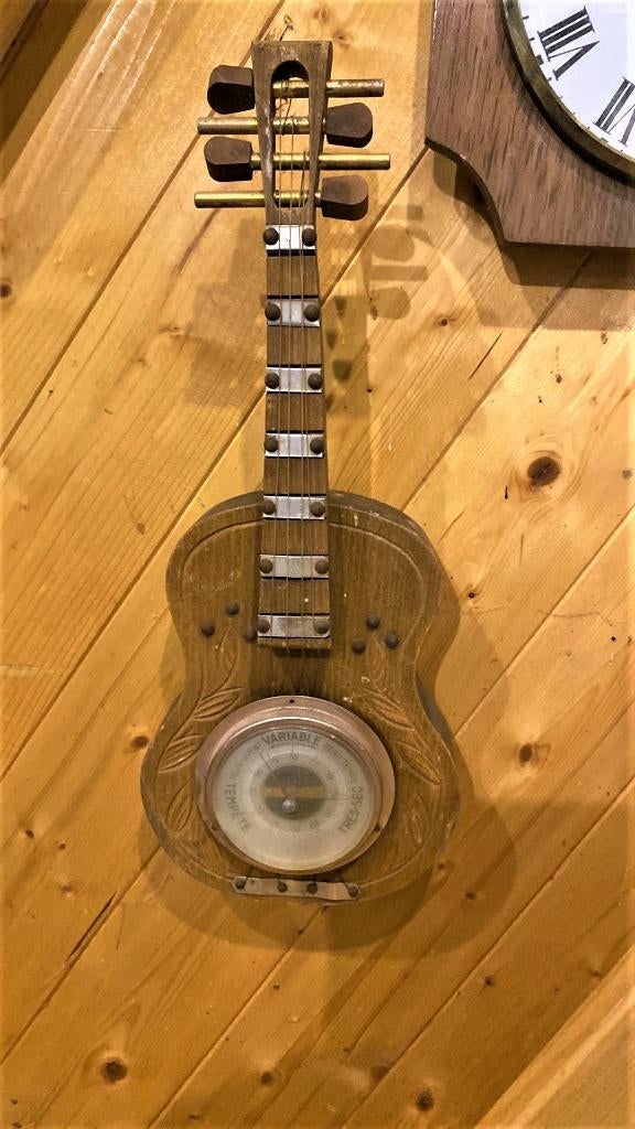Magnifique ancien baromètre en forme de guitare, original!, Ophalen of Verzenden, Barometer