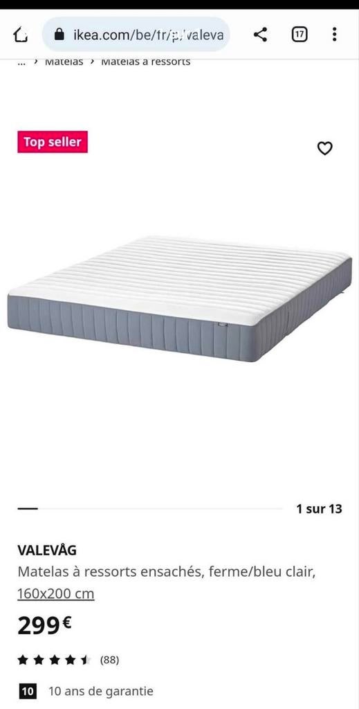 Matelas IKEA VALEVÅG dimensions 160200, Matelas, Comme neuf, Enlèvement, 200 cm