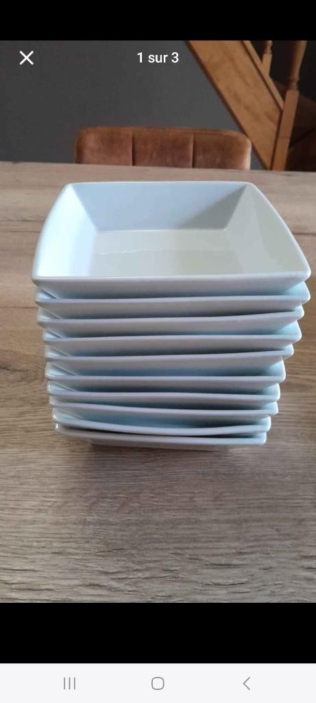10 assiettes creuses blanc forme carré Cosy Trendy, Uni, Assiettes(s), Comme neuf, Céramique