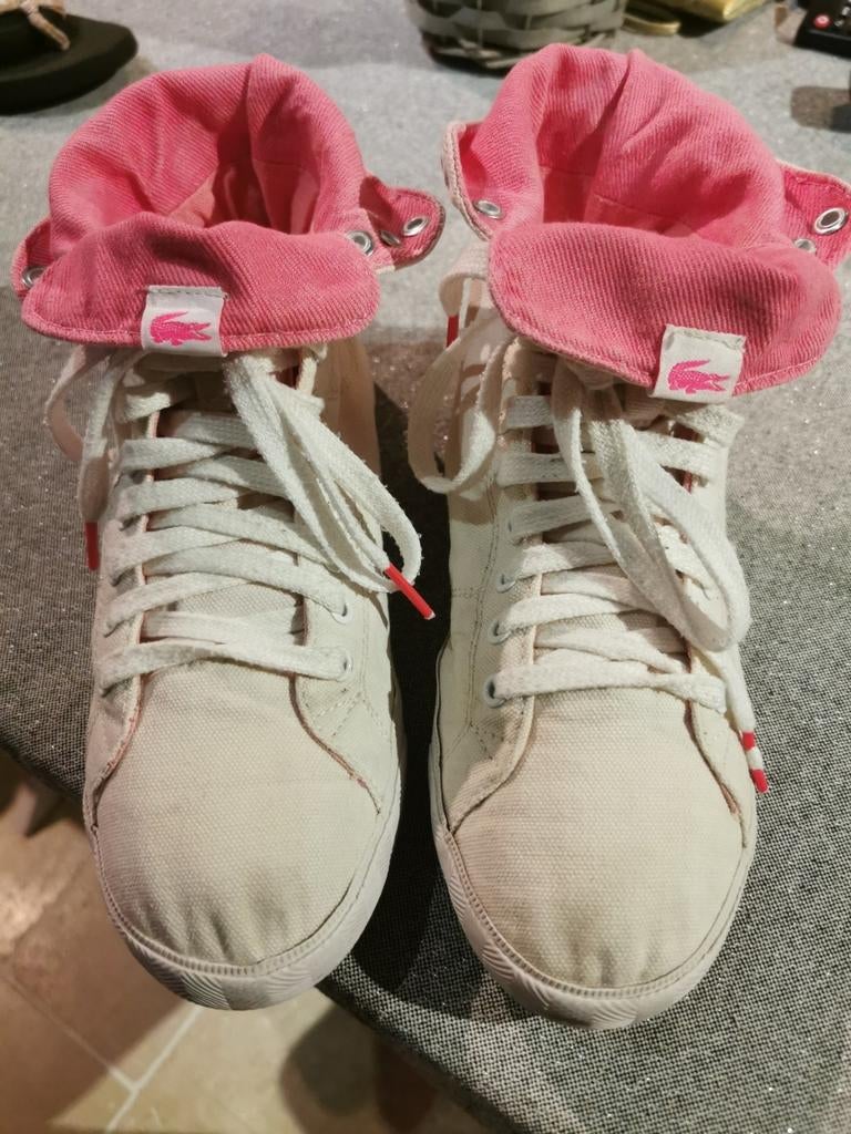 Baskets basket en toile blanc rose Lacoste, Enlèvement ou Envoi, Utilisé, Chaussures