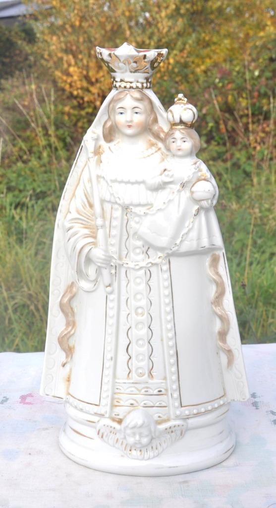 vierge porcelaine coloré ange sur socle 29 cm, Enlèvement ou Envoi