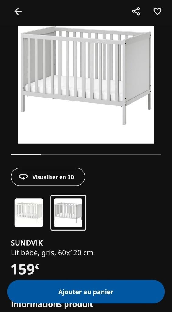 Lit bébé IKEA, Enfants & Bébés, Enlèvement, Utilisé, Berceau