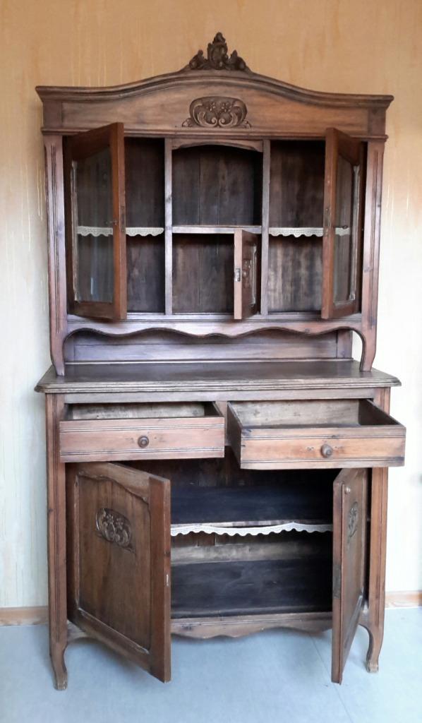 ANTIEKE 2 delige  KAST Antieke Luikse deuxcorps vitrine kast, Ophalen