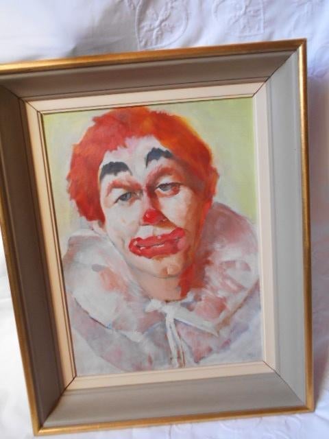 olie op doek, clown, Antiek en Kunst, Kunst | Schilderijen | Klassiek, Ophalen of Verzenden