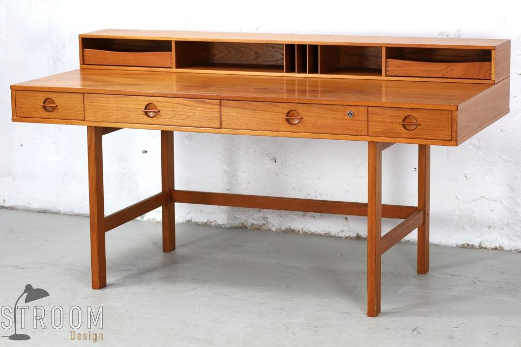 Løvig Teak Fliptop Desk Werk Tafel Vintage Deens Design, Huis en Inrichting, Bureaus, Ophalen, Gebruikt