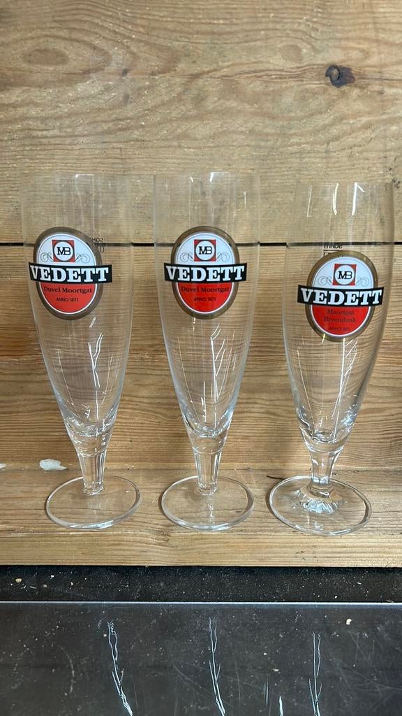 Oude vedett glazen, Verzamelen, Biermerken, Ophalen of Verzenden, Gebruikt, Glas of Glazen