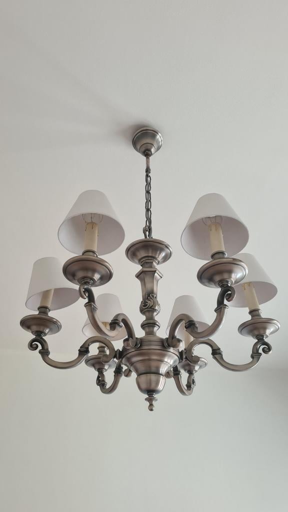 Hanglamp kroonluchter luster antiek van tin, Ophalen, Zo goed als nieuw