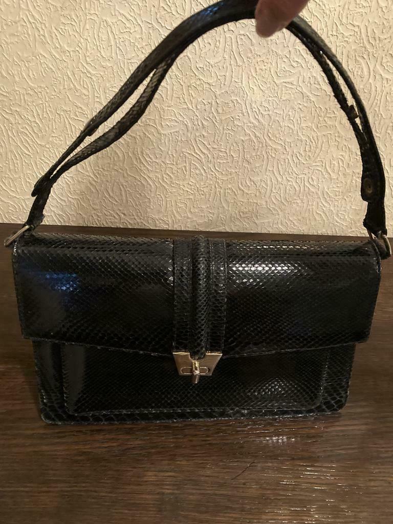 Vintage zwarte handtas in Lezard, Enlèvement, Comme neuf, Noir, Sac à main