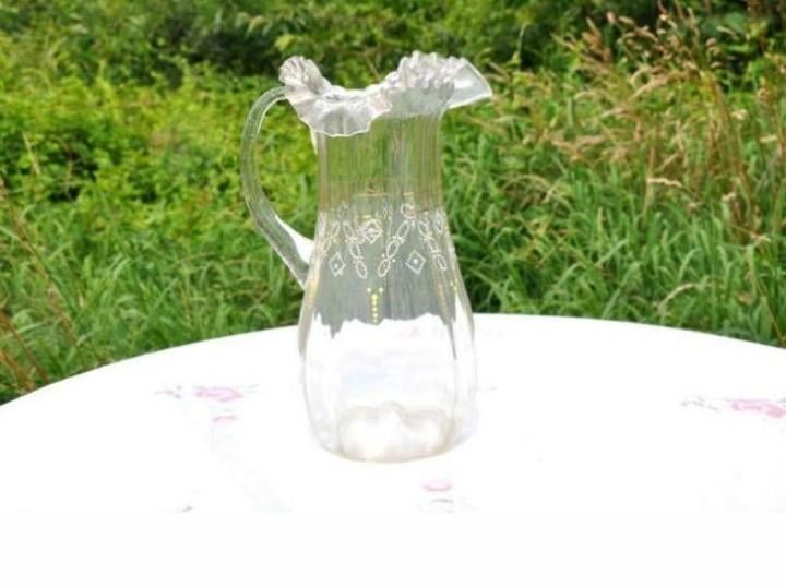 §§   cruche verre souffle chenée décor émaillé, Antiquités & Art, Enlèvement ou Envoi