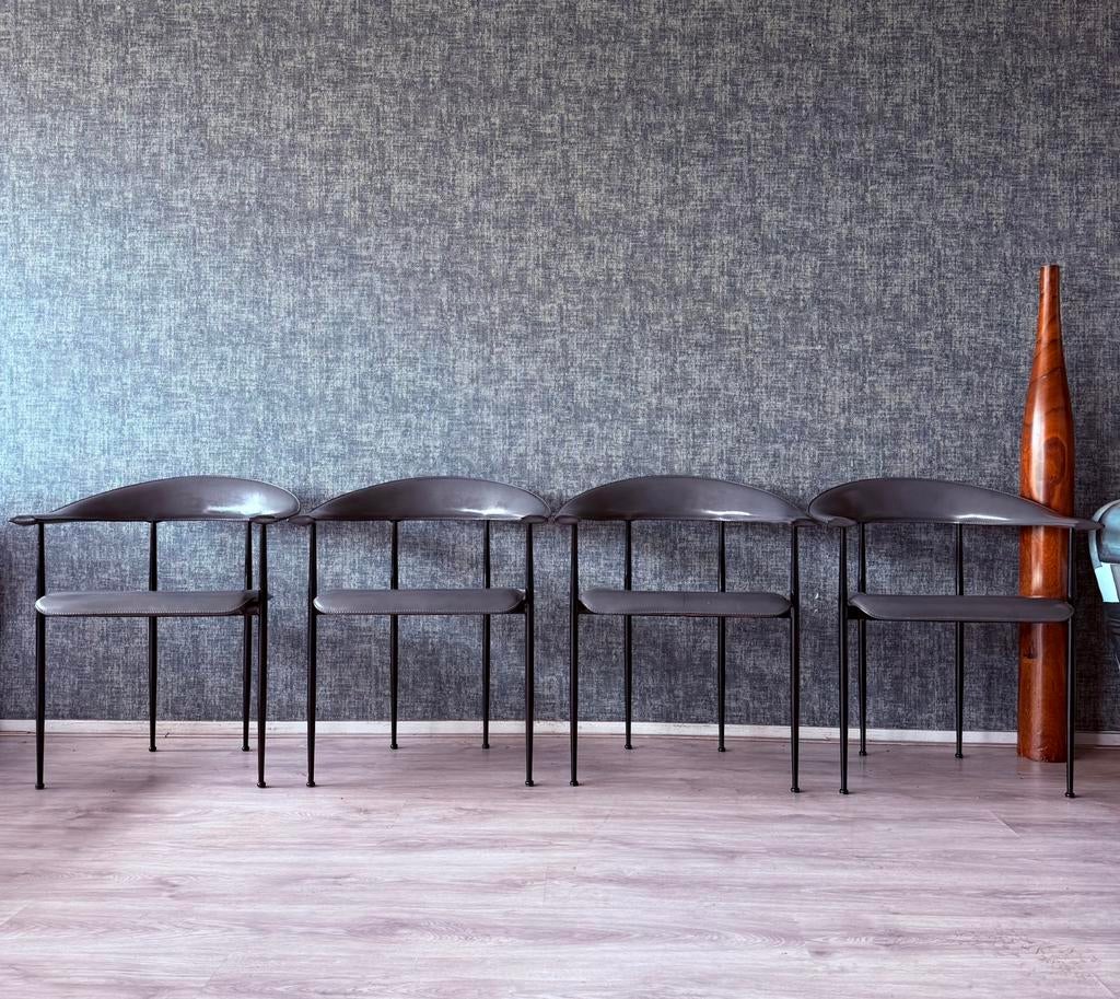 4 Fasem p40 Leather Armchairs, Vegni & Gualtierotti,ca90s, Ophalen, Gebruikt, Leer, Vintage Italian design