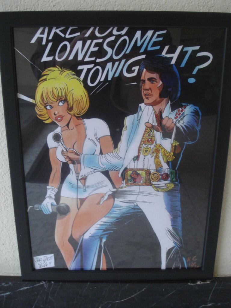 Dessin Impression Hommage à Elvis Presley & Natacha, Rechthoekig Staand, Met lijst, Nieuw, Ophalen of Verzenden