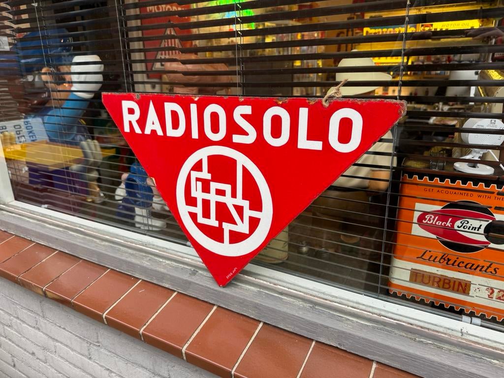 RADIOSOLO oud emaille reclamebord, Ophalen, Gebruikt, Reclamebord
