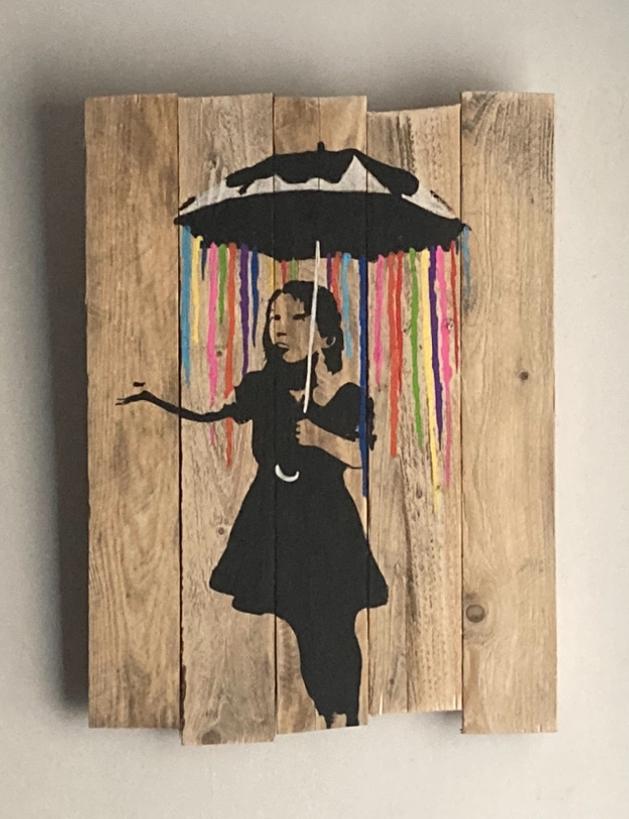 BANKSY (naar): schilderen op hout. Enkel exemplaar