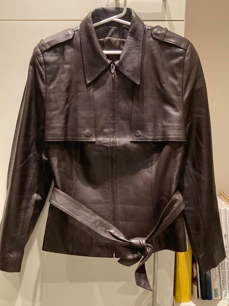 Lamon-Nuytens prachtige korte trenchcoat in leder, Kleding | Dames, Ophalen, Bruin, Lamon-Nuytens, Maat 42/44 (L)
