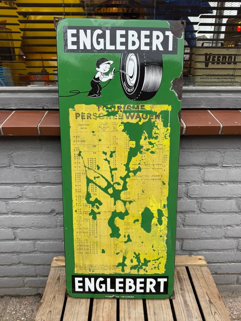 Panneau publicitaire en émail ENGLEBERT, Collections, Enlèvement ou Envoi, Utilisé, Panneau publicitaire