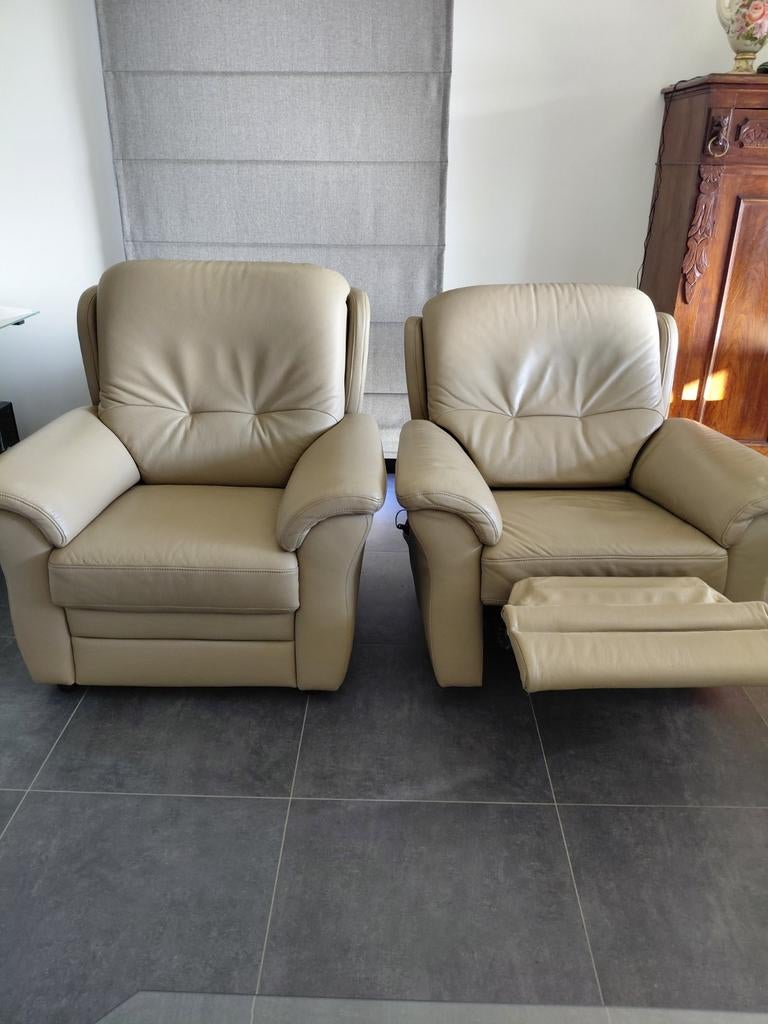 1 Relax ,1vaste zit leder ,beige, Enlèvement, Comme neuf, Cuir