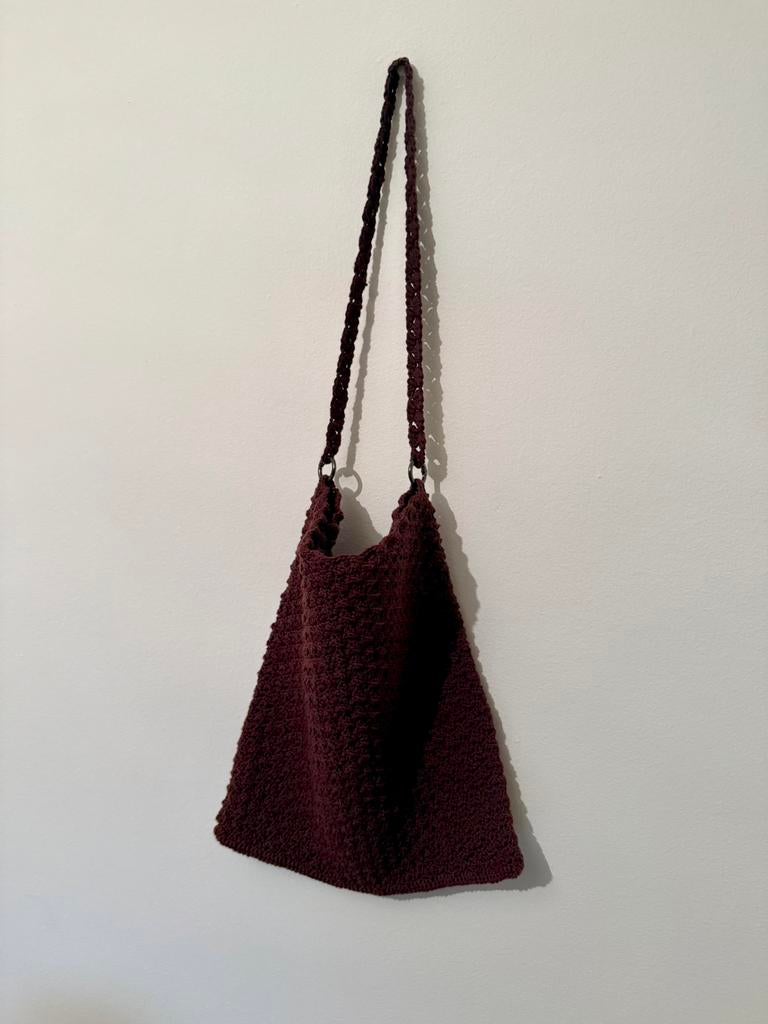 Handgemaakte Tas - Schelpensteek - Donkerbruin (Uniek!), Handtassen en Accessoires, Tassen | Damestassen, Ophalen of Verzenden
