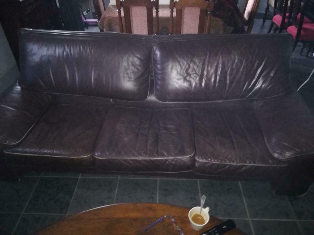 lederen salon, Huis en Inrichting, Zetels | Zetels, Ophalen, Gebruikt, 100 tot 125 cm, Leer