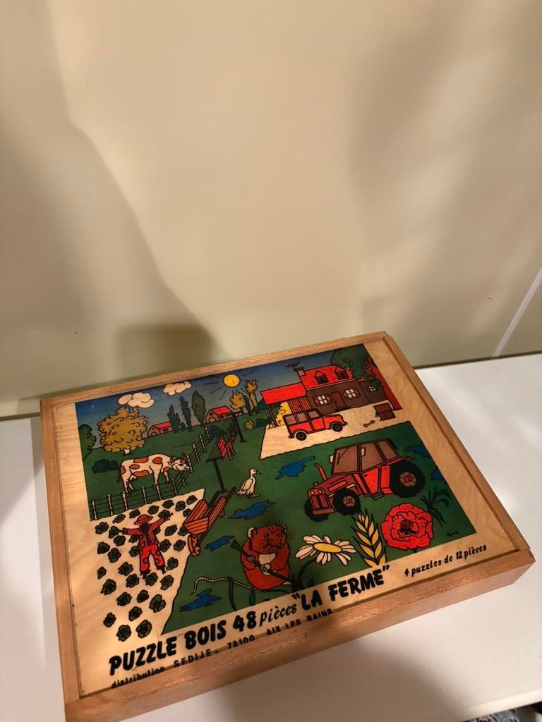 Vintage puzzel hout boerderij, Antiek en Kunst, Ophalen of Verzenden