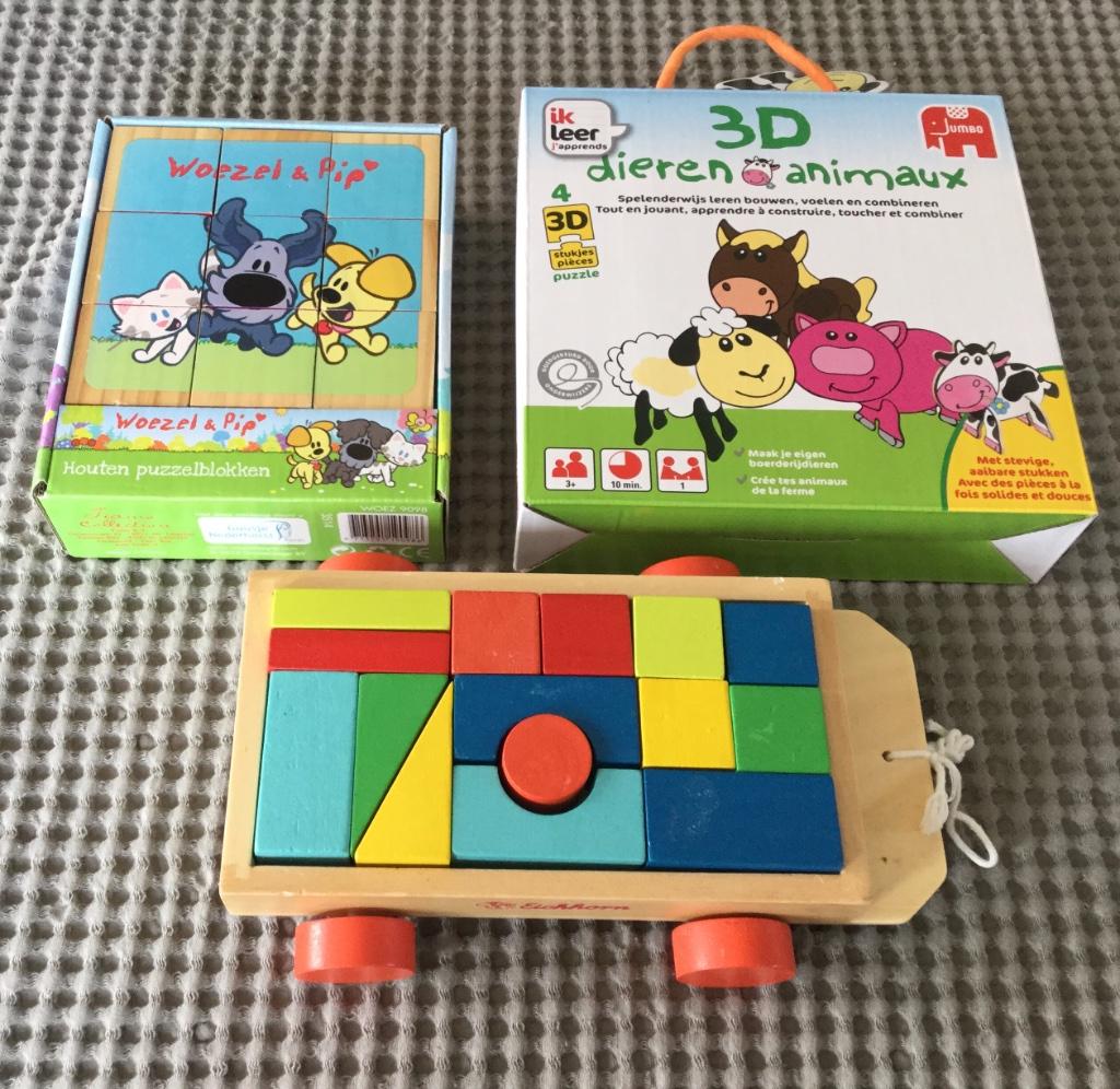 Jumbo 3D dieren + Woezel en Pip puzzel + Eichhorn blokken, Kinderen en Baby's, Ophalen of Verzenden, Gebruikt, Overige typen