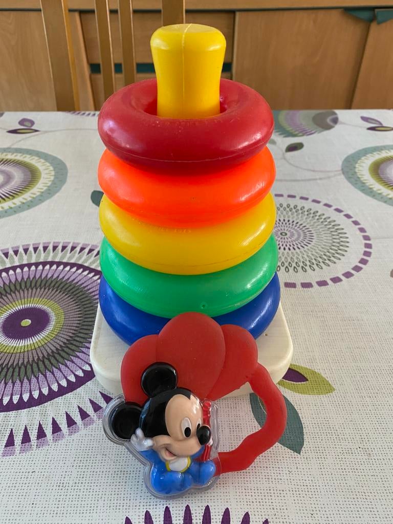 Jouet lot tour empilable + anneau Mickey, Enlèvement ou Envoi