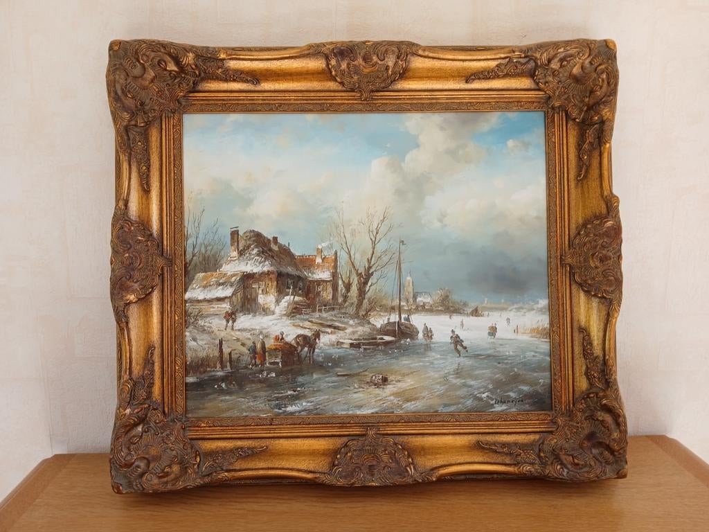 Huile sur toile paysage d'hiver Vahrmeyef 59 x49 cm, Antiquités & Art, Art | Peinture | Classique, Enlèvement