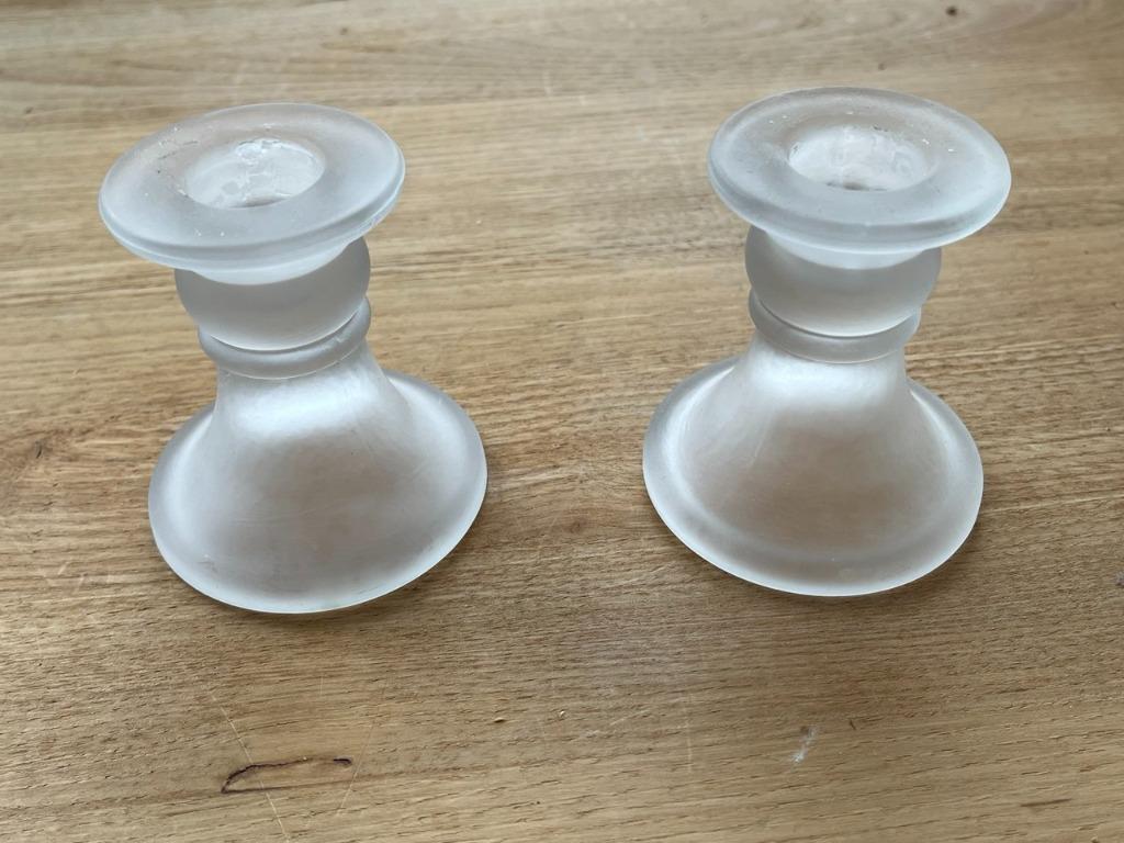 Deux petits chandeliers en verre à lait, Enlèvement, Utilisé, Autres matériaux, Blanc