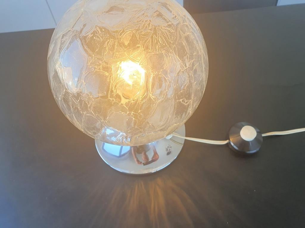 Massive chrome bolglas gekarteld , jaren 70 , tafellamp, Antiek en Kunst, Ophalen of Verzenden
