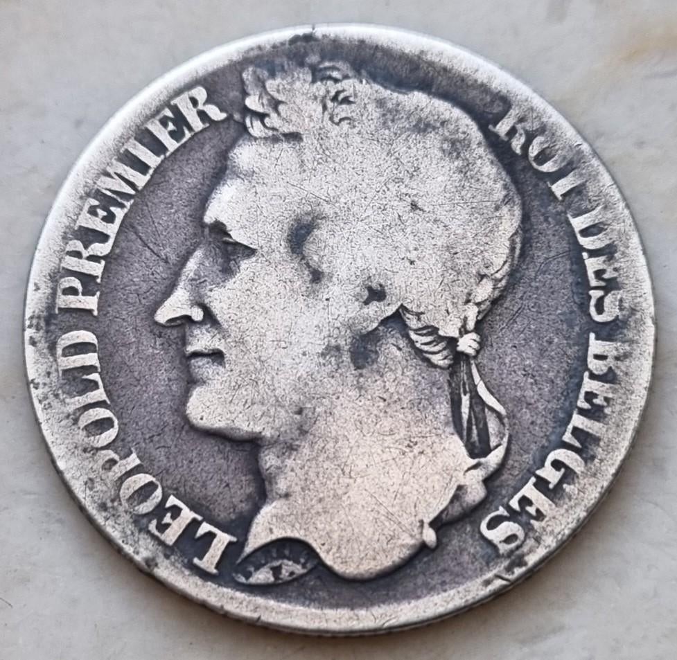 Superzeldzame 1 Franc 1843 (Gelauwerd) Leopold I, Zilver, Ophalen of Verzenden, Losse munt, Zilver