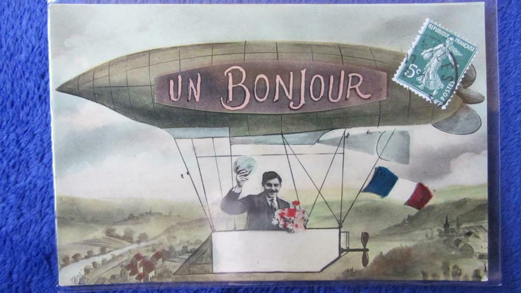 FANTASIE KAARTEN- LUCHTVAART- UN BONJOUR- FRANSE KAART, Enlèvement ou Envoi, Avant 1920, Affranchie, Autres thèmes