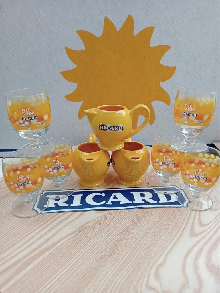 Feel sunny glazen Ricard 6 st en waterkannetjes 15 CL 3st, Ophalen of Verzenden, Nieuw, Waterglas