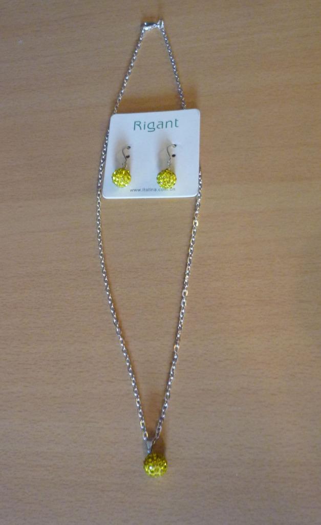 Set ketting met gele bol strass hanger en oorbellen Shamball, Bijoux, Sacs & Beauté, Colliers, Enlèvement ou Envoi, Jaune, Argent