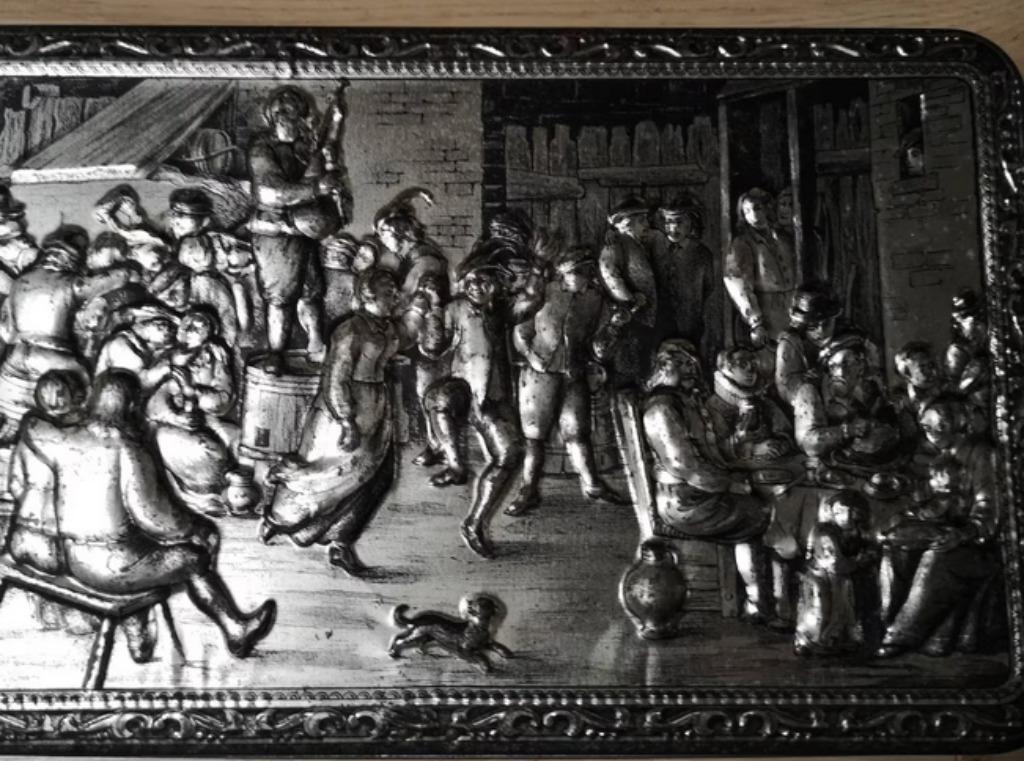 beukelaer Metalen koekjesdoos blik teniers GBC, Verzamelen, Blikken, Ophalen of Verzenden