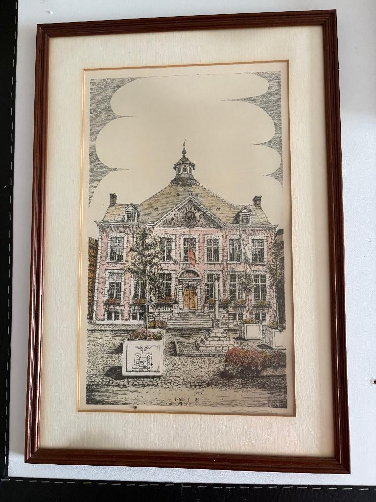 Hasselt Stadhuis - tekening van Wim Van Kuyck 1982 ., Ophalen