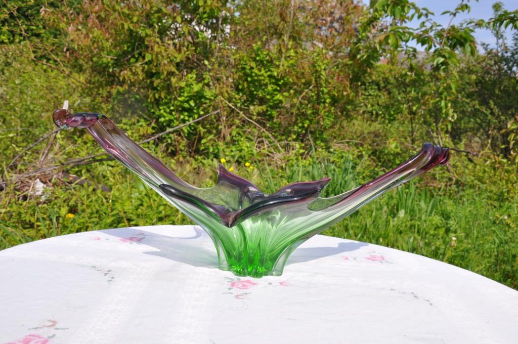 vasque verre effilé vert et bordeau, Ophalen of Verzenden