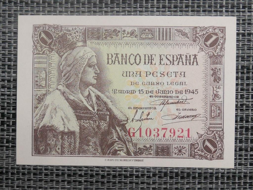 Bankbiljet 1 Peseta Spanje 1945 UNC, Postzegels en Munten, Ophalen of Verzenden, Overige landen, Setje